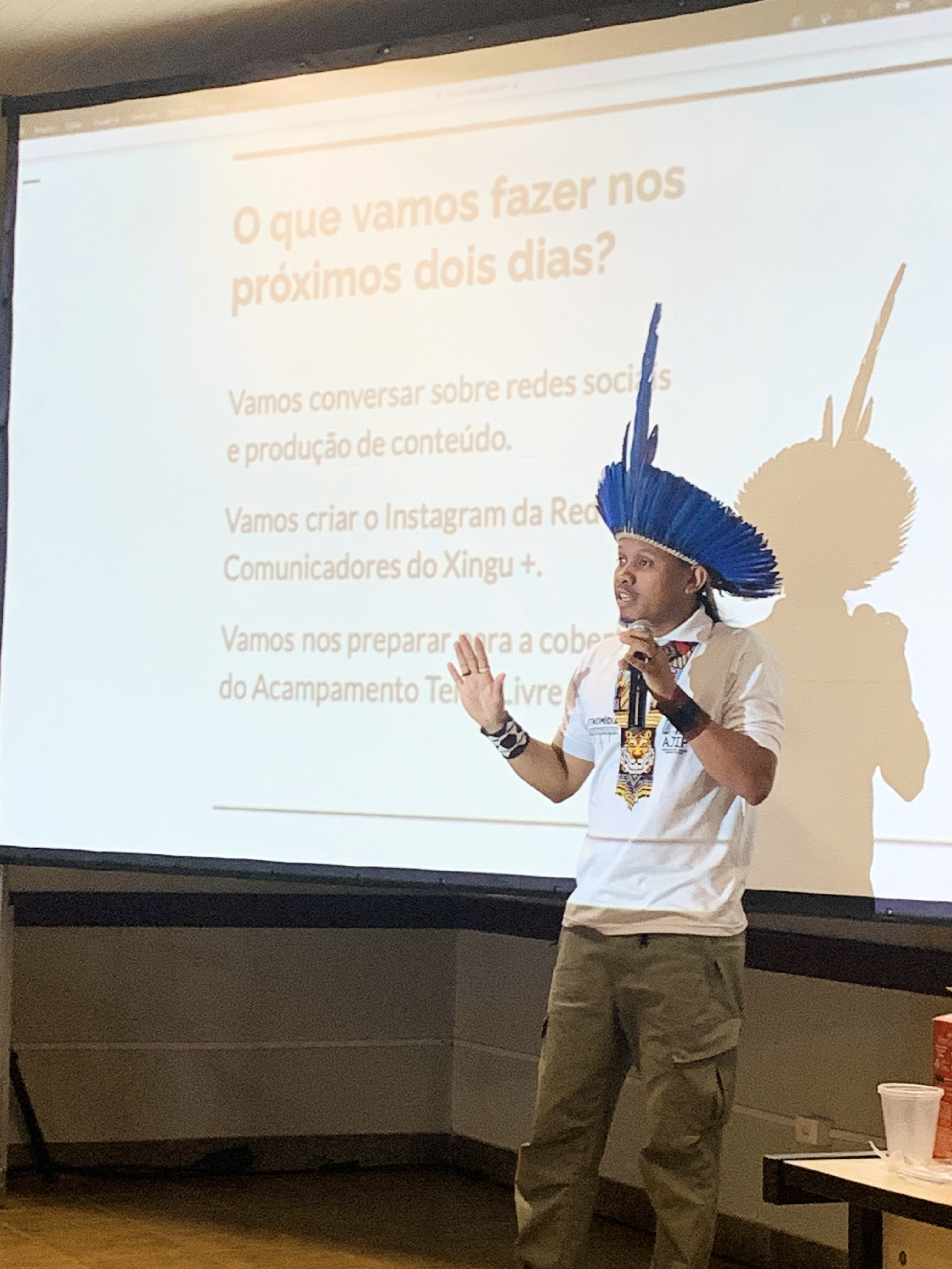 Tukumã Pataxó no encontro de comunicadores, em Brasília (DF)|Silia Moan/ISA