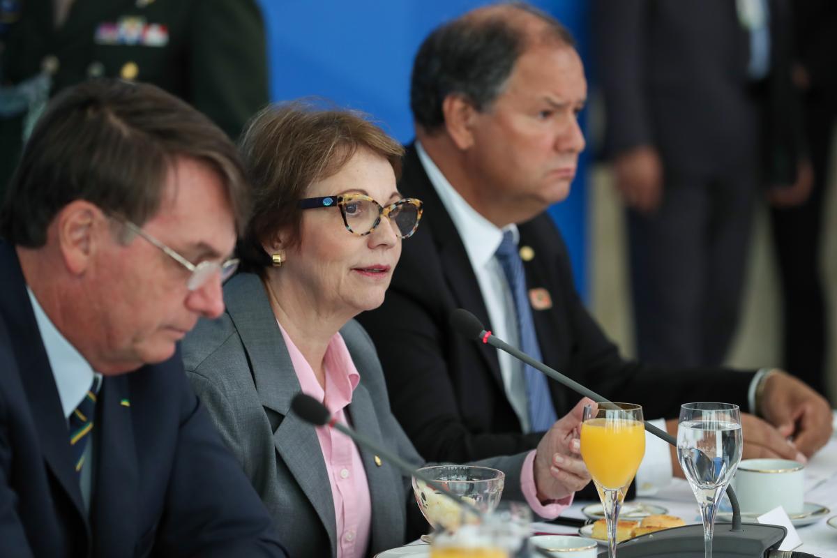 Reunião entre a bancada ruralista e o presidente Jair Bolsonaro. (D-E) Deputado Alceu Moreira, ministra da Agricultura Tereza Cristina e Bolsonaro | Marcos Corrêa / PR