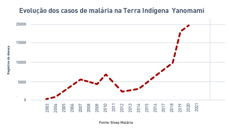 Evolução dos casos de malária na Terra Yanomami