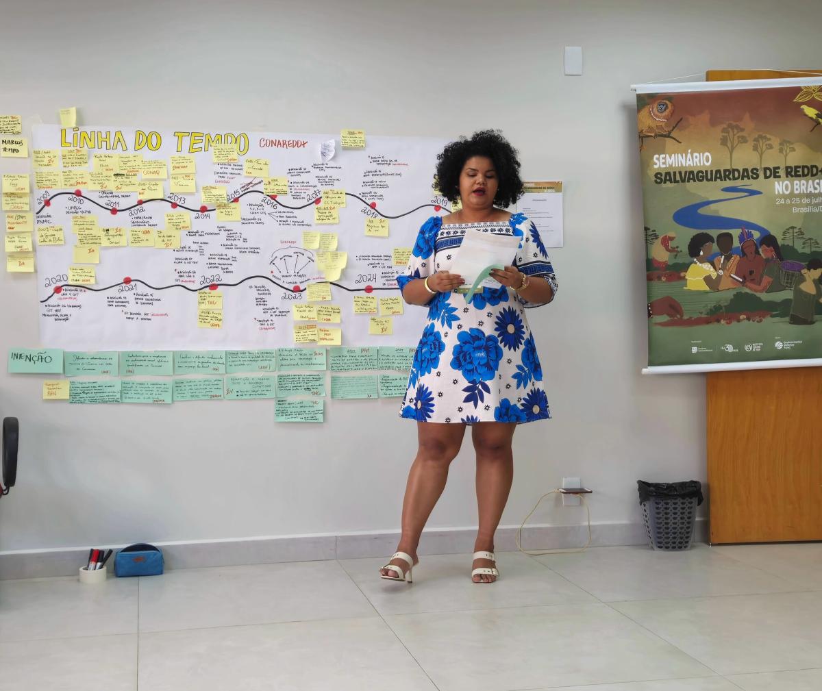 Flávia Santos, do Coletivo Jurídico da Conaq e assessora jurídica da Malungu, durante seminário sobre salvaguardas socioambientais, realizado pelo ISA e pelo ICV
