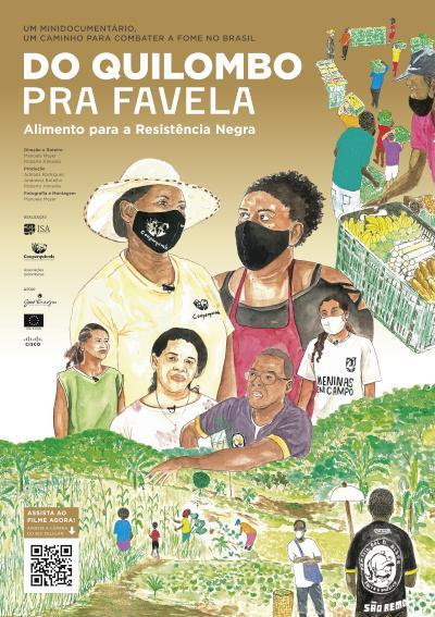 Cartaz do minidocumentário Do Quilombo pra Favela, ilustrado por Amanda Nainá e Deco Ribeiro