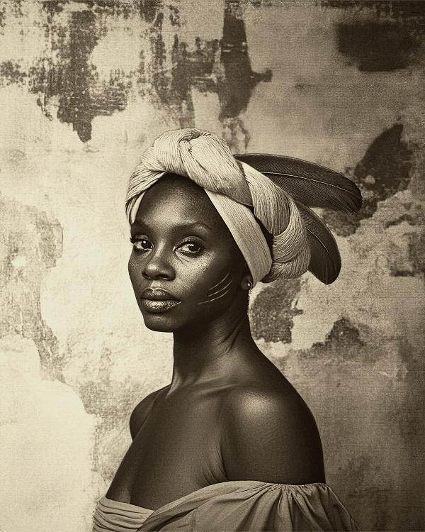 Nenhum retrato foi feito de Tereza, o que comprova o apagamento de lideranças negras, sobretudo das mulheres. Esta ilustração foi gerada por IA, através do estudo de três pesquisadoras: Aline Nayara da Silva Gonçalves, Rejane Mira e Silvane Ramos Lopes da Silva, sob realização do Banco do Brasil