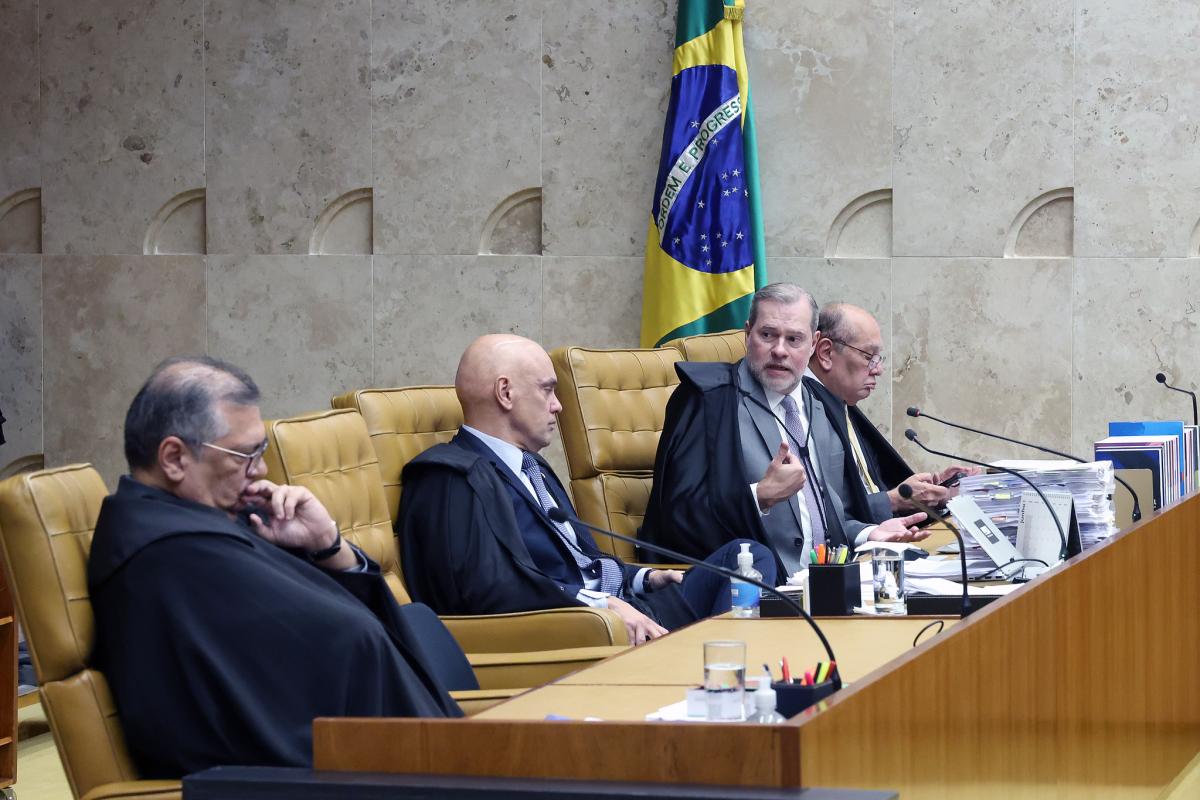 (E-D) Os ministros do STF Flávio Dino, Alexandre de Moraes, Dias Toffolli e Gilmar Mendes. Os quatro relatam ações que serão julgadas nos próximos dias | Luiz Silveira / STF | Luiz Silveira / STF