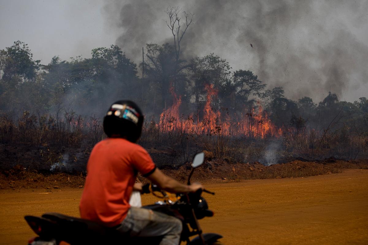 Imagem mostra incendio nos arredores da BR-319