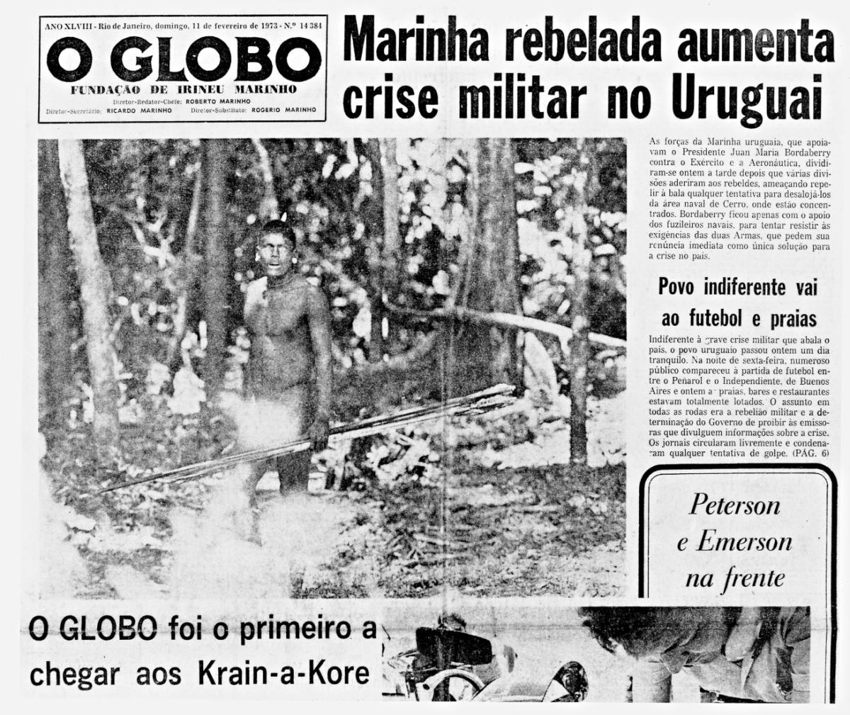 Fac-símile&nbsp;da edição do dia 11 de fevereiro de 1973 do jornal O Globo
