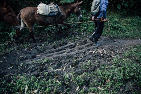 Em alguns trechos, os moradores precisam colocar pedaços de madeira para atravessar os atoleiros